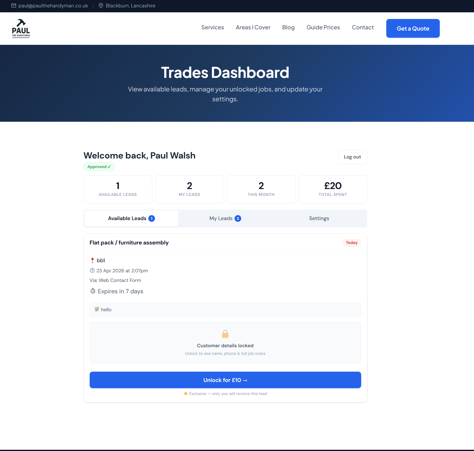 Trades dashboard
